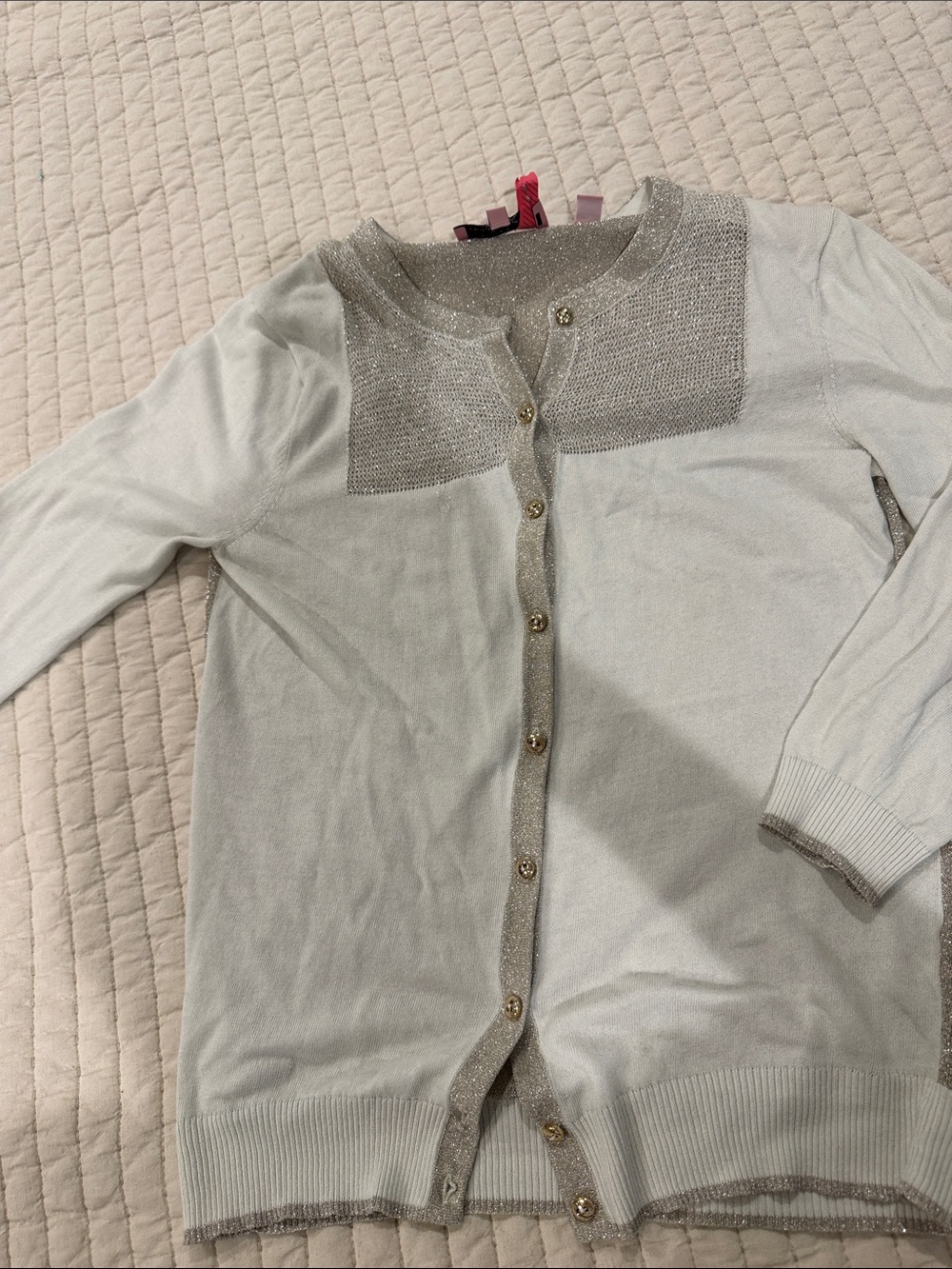 Ted baker Sparkle off white with gold knit Women's Cardigan Sweater gold buttons